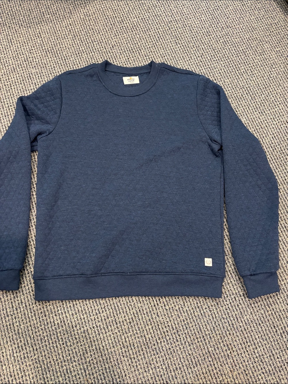 Marine Layer Quilted Navy Crewneck Sweatshirt
